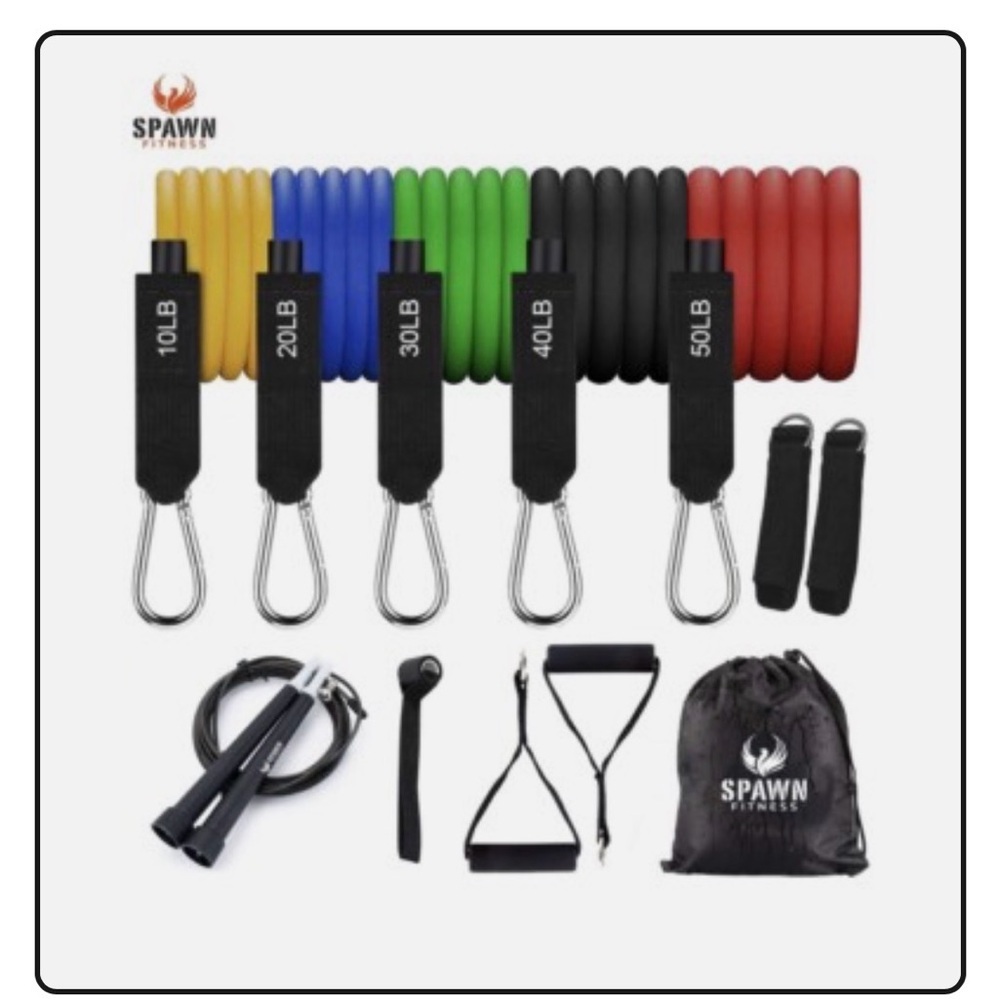 Spawn Fitness Resistance Bands/Excercise w/ Handles workout Band Set of 11 014